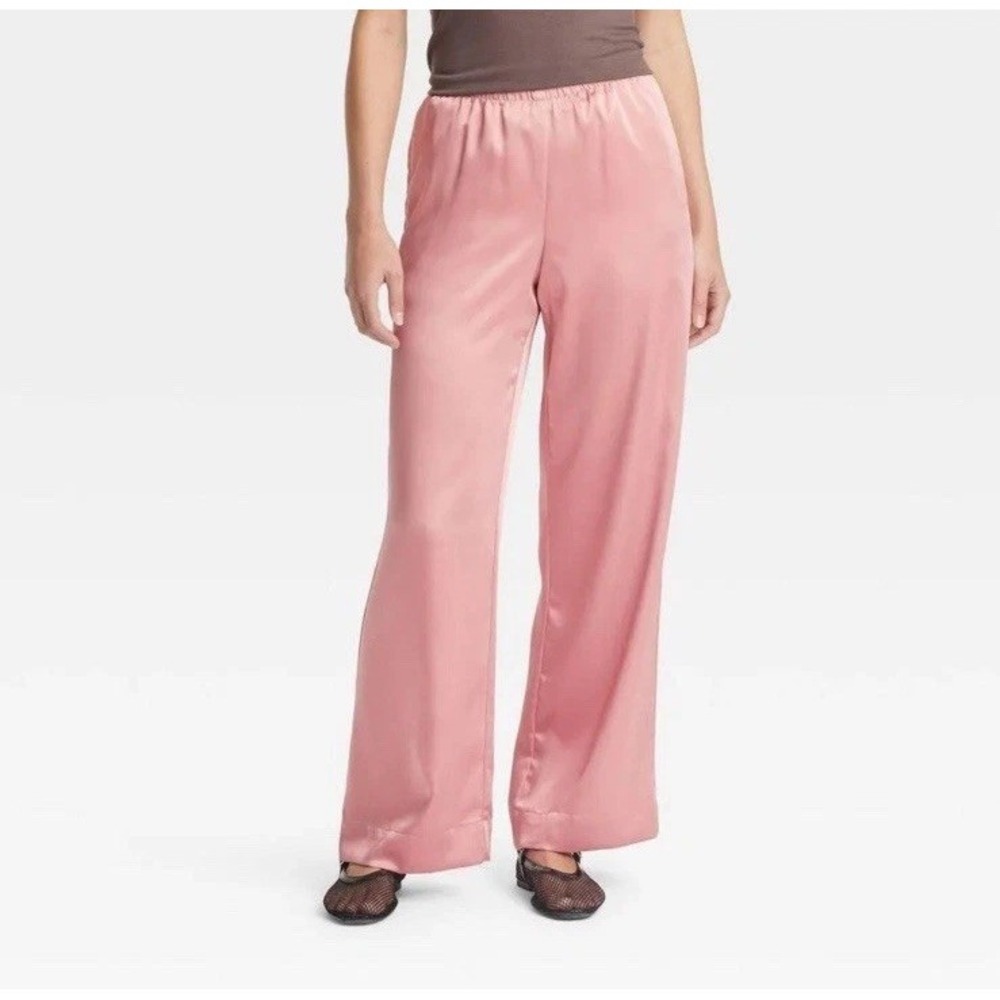 Women's Mid Rise Straight Leg Satin Pull On Pants NWT A New Day S